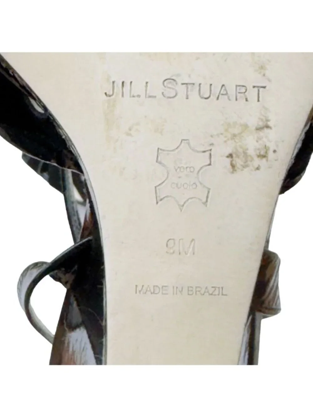 JILL STUART Women's Shoes Black Heels Strap Closure Patent Leather Suede Size M